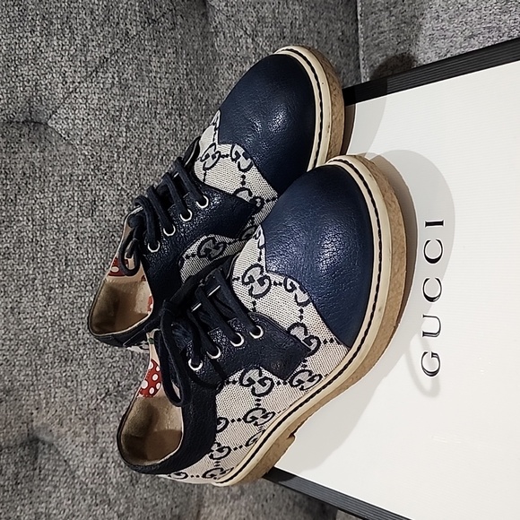 Gucci Other - GUCCI Kids Logo Canvas Navy Leather Shoes